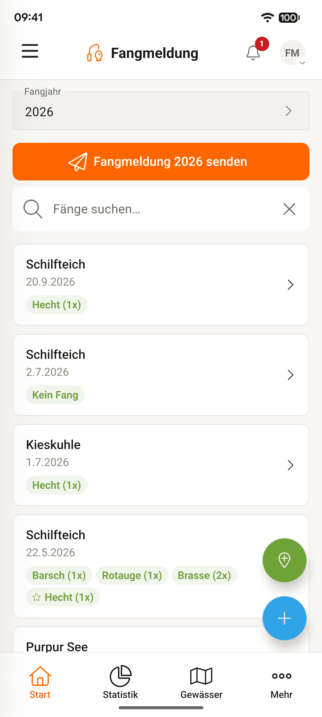 Fangmeldung App - Fangliste und Fangerfassung